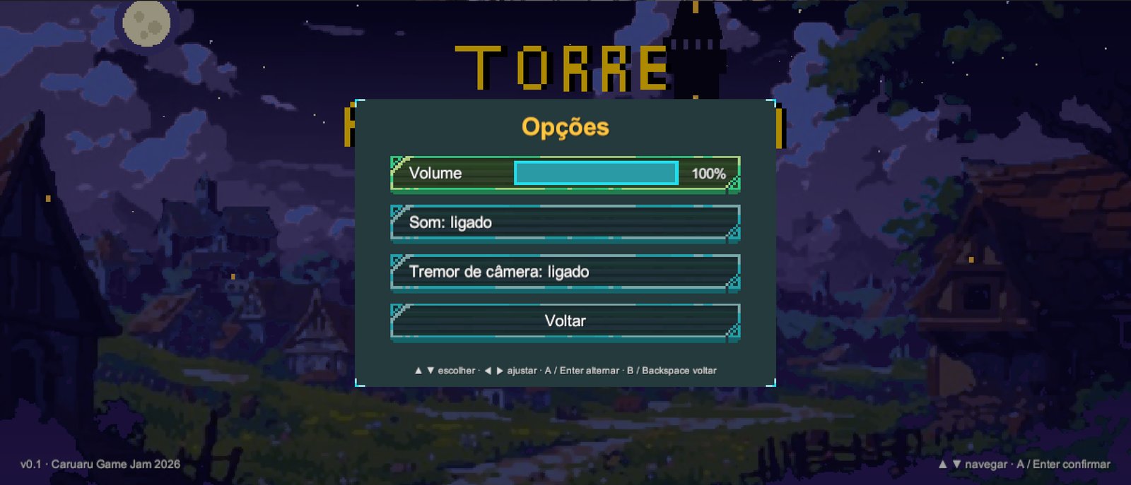 Tela de opções